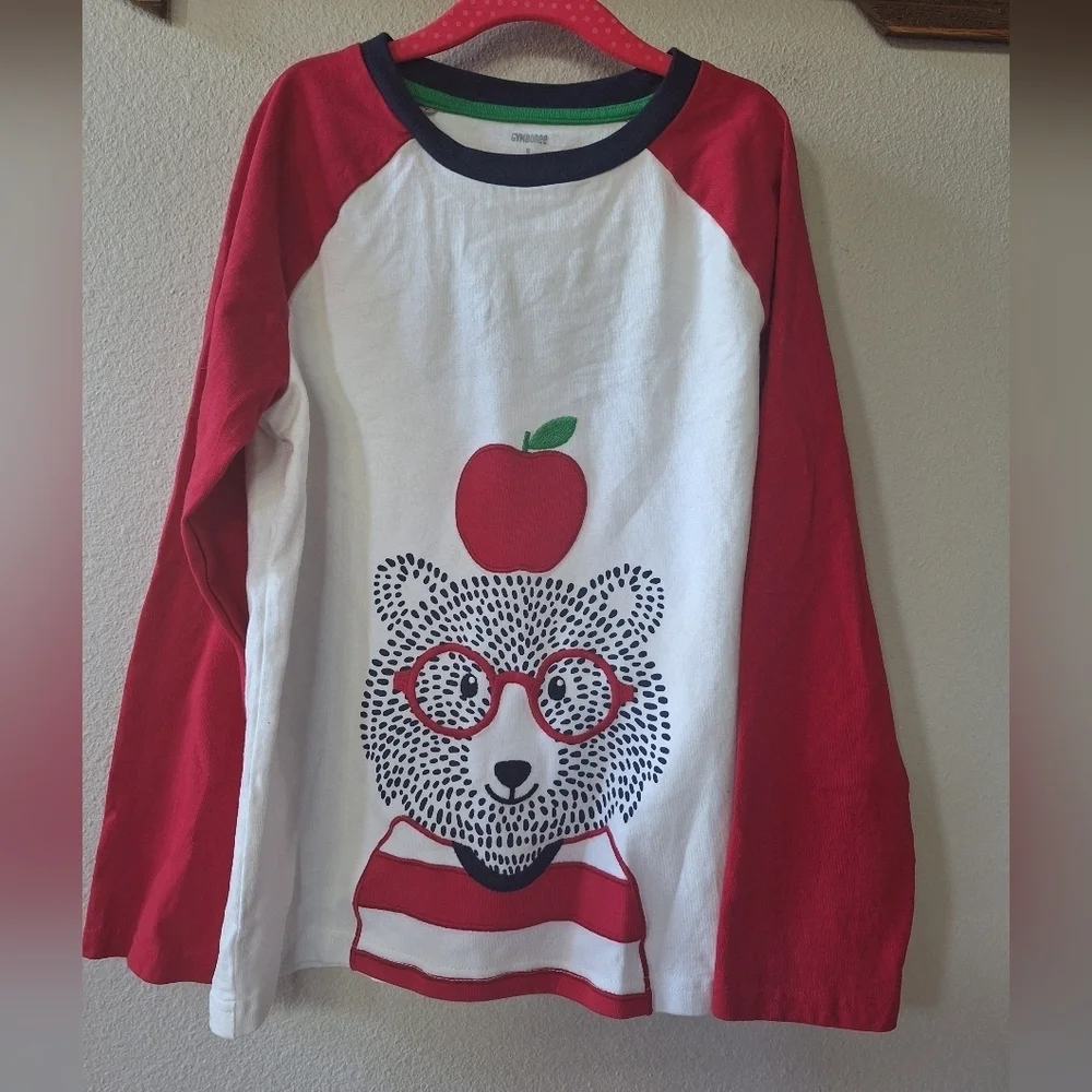 Gymboree Boys Red/White/Navy Embroidered Bear Crew Neck Shirt Size 8